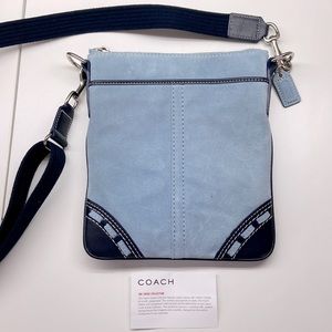 Coach Lt/Dk Blue Suede Crossbody Bag with Leather Trim